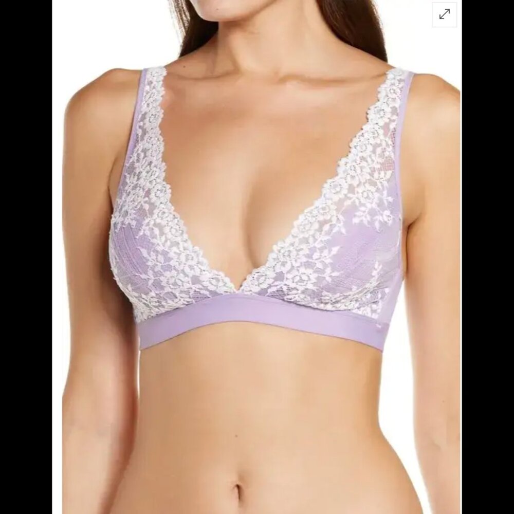 NWOT Wacoal embrace lace deep-v bralette - rhapsody/white alyssum (34)